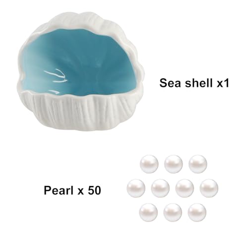 Cute Betta Fish Tank Accessory Decorations Ceramic Conch Shell-Shaped House Aquarium Decor Thematic Ornament Hideout Cave for Shrimp Fish Playing or Hiding (Blue, Small with 50pcs Pearl) - color: Blue