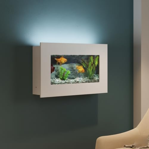 Aussie Aquariums 3.0 Wall Mounted Fish Tank Kit with LED Lighting, Built-in Filter System, Modern Space-Saving Design, Complete Accessories Set (View, Matte White) - color: Matte White, size: View