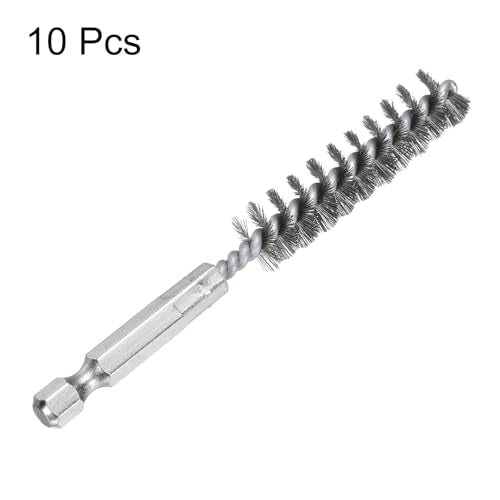 HARFINGTON 10Pcs Stainless Steel Bore Brush 12mm Dia 4" Long Cleaning Twisted Wire Brush with Handle 1/4" Hex Shank for Tubes, Ports, Bearings - size: 12mm