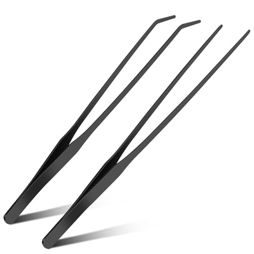 2pc-10.6"Aquarium Tweezers,Stainless Steel Straight and Curved Tweezers Set,Long Handle Reptile Feeding Tongs for Lizards, Bearded Dragon Snake Tank Accessories (Black) - color: Black