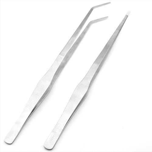 2Pcs 15 inch Extra Long Rustproof Tweezers for Salt & Fresh Water, Heavy Duty Reptile Feeding Tongs for Aquarium & Terrarium, Large Metal Snake Feeding Tongs, SUS 304 Stainless Steel Tweezers - size: 15 inch, 0.08 inch, 2-pack