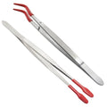 2PCS Rubber Tipped Tweezers,PVC Coated Precision Tweezers Hobby Craft Tweezers Set,Long Bent and Straight Flat Tip Tweezers for Crafts Stamps Coin Beads Jewelry Industrial Electronic Lab(Red)