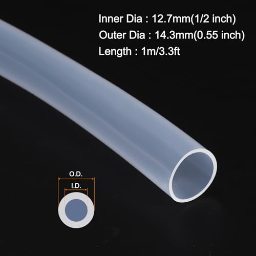 MECCANIXITY 3.3ft Clear Silicone Rubber Tubing 1/2" ID Plastic Tube Flexible Air Hose for Brewing, Wine Making, Pump Siphon, 12.7mm x 14.3mm, with 2pcs Clamps - color: Clear, size: 12.7mm x 14.3mm