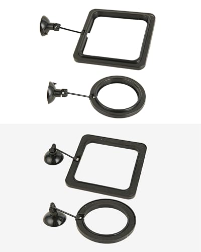 Fish Feeding Ring, 2 Pack Black Aquarium Floating Food Feeder Circle Small Round and Square with Flexible Lever Suitable and Suction Cup, Reduces Fish Feeder Waste and Maintains Water Quality