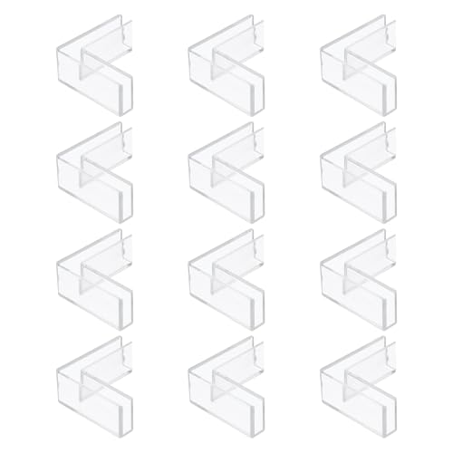 uxcell 12Pcs Plastic Glass Connector, Suitable for 5mm Thick l Shaped Glass to Glass Clamp, Fixing Bracket Rimless Clip Holder for Aquarium Fish Tank Display Shelves, Transparent - color: Transparent, size: 5mm