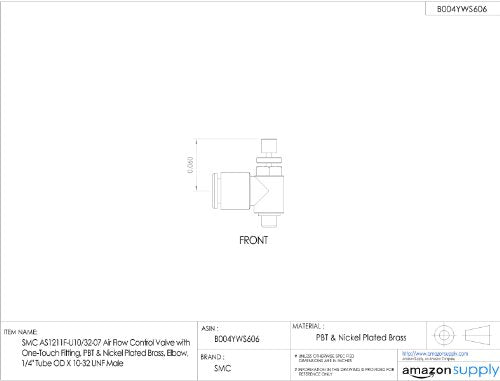 SMC AS1211F-U10/32-01 Air Flow Control Valve with Push-to-Connect Fitting, PBT & Nickel Plated Brass, Elbow, 1/8" Tube OD x 10-32 UNF Male