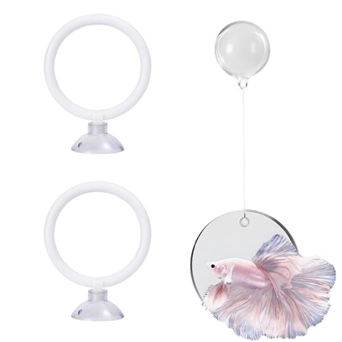 Beta Fish Aquariums Toys Set, 2 Training Rings and 1 Fish Mirror with Floating Ball, Plastic Aquarium Accessories for Fish Enrichment