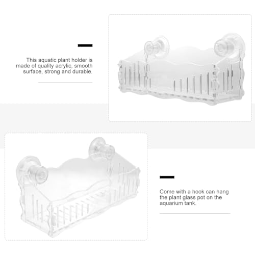 POPETPOP Aquarium Planting Cup 8.07X3.14X2.36In Clear Acrylic Fish Tank Plant Holder with Suction Cup for Aquatic Plant Growth Fish Shelter and Tank D Cor
