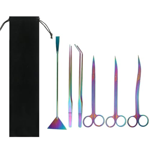 Aquarium Aquascaping Tools Kit,4 in 1/5 in 1/6 in 1 Stainless Steel Aquatic Plants Tweezers Scissors Spatula Cleaning Tool Set W/Storage Bag for Aquariums Fish Tank - size: 6-in-1