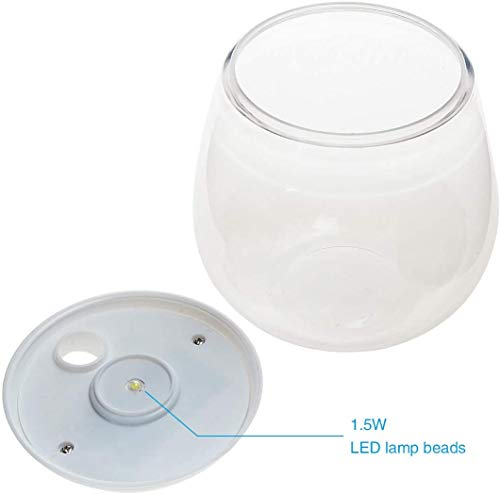 Mini Betta Fish Tank, Small Fish Bowl, Plastic Fish Tank with Lid, Desktop Clear Round Fish Bowl and LED for Small Fish, Insect, Shrimp, Crab, Jellyfish Goldfish, Room Decor (with Charger Pattern)