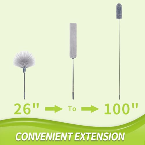 IVYROLL Duster with Extension Pole, Skinny Duster/Under Appliance Cleaning Tool & Spider Web Brush & Ceiling Cleaner, 100" Microfiber Feather Cleaner with Washable Head for Fan Furniture Wall - color: Set D: Spider Web Brush & Ceiling Duster & Gap Duster