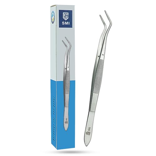 SMI 16cm Precision Tweezers Curved Professional Tweezers Industrial Hobby Tweezers Stainless Steel DIY Serrated Tip