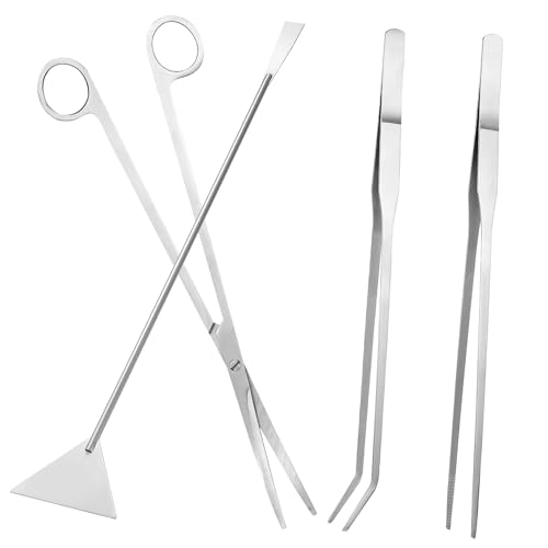 Mipcase 1set Aquascaping Tool Kit Aquarium Scissors Tweezers and Scraper for Plant Trimming and Fish Tank Maintenance Terrarium Cleaning Set