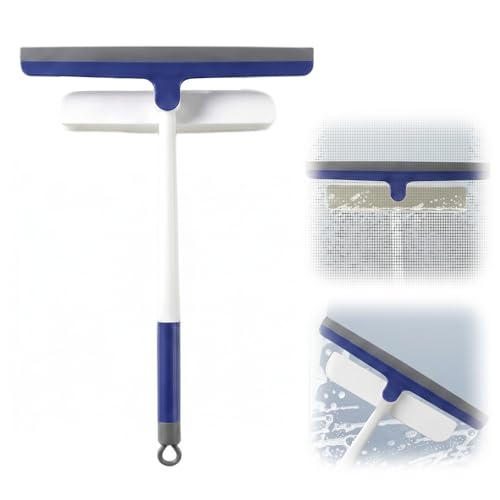 2-in-1 Window Screen Cleaner Brush with Squeegee, 360° Rotation Silicone Shower Windshield Squeegee with Lightweight Anti-Slip Grip for Window Screens Cars Glass Mirrors Shower Doors Tiles (Navy) - color: Navy