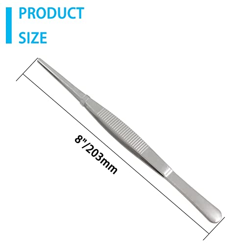 Bonsicoky 4Pcs 8 Inch Stainless Steel Tweezers, Long Tweezers with Precision Serrated Straight Tips, Non-slip Multitool Tweezer for Cooking, Repairing, Medical, Garden - size: 8" x 4(Straight)