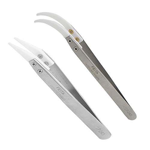 Ceramic Tweezer Set - FEITA Ceramic Precision Tweezers for Electronic Repair, DIY Hobbies - NO MORE BROKEN TIPS! (2-Pcs) - color: Silver - 2pcs