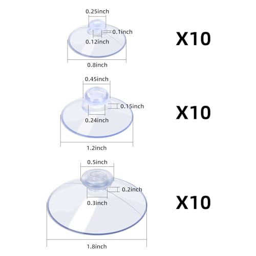 AQUANEAT 30 Packs Suction Cups Without Hooks 0.8/1.2/1.8 Inch Clear Sucker Pads for Glass Home Organization Decoration