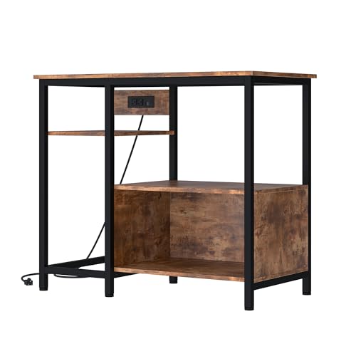 Heavy Duty 40-50 Gallon Aquarium Stand - Metal & Wood, 4-Tier Open Storage Shelves, Drawer, Power Outlets, for Fish Tank & Terrariums, 36.6" x 18.9" x 30.7" - Rustic Brown - color: Brown