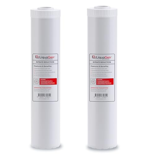 LiquaGen Nitrate Reduction Water Filter Cartridge – Strong Base Anion Resin, Reusable & Refillable, Universal 2.5x10, 2.5x20, 4.5x10, 4.5x20 – Whole House & Aquarium RO/DI (2, 4.5" x 20") - size: 4.5" x 20"