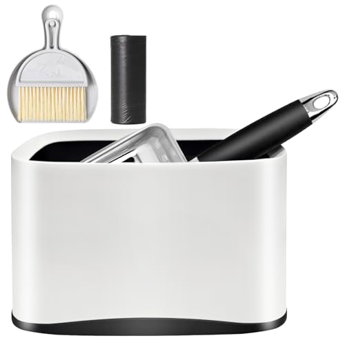 Cat Litter Scooper with Holder, Stainless Steel Cat Litter Scoop, Kitty Poop Scooper Stand for Litter Box, Cat Caddy for Litter Scoop, Fast Sifting Kitty Poop Scooper Caddy Poop Scooper Stand - color: White, size: M