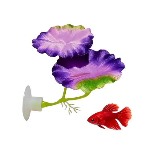 Fish Leaf Pad Simulating for Betta, Natural Resting Leaf Pad for Aquarium, Betta Fish Pad with Suction Cup, Artificial Silk Plant Leaf for Spawning Grounds, Breeding, Resting, Hiding (Purple 3 Pcs)