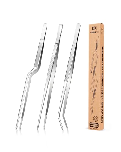Fine Cooking Tweezers Set, Professional Stainless Steel Food Tongs, Kitchen Black Long Chef Tweezer for Cooking, Plating, Decorating and BBQ (SILVER, 10 inch) - color: Silver, size: 10 inch