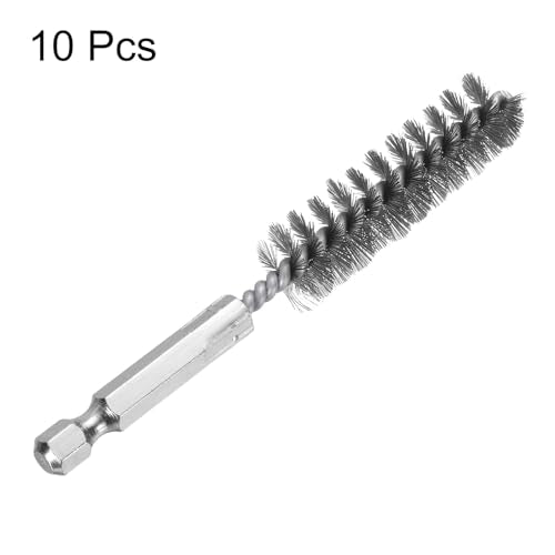 HARFINGTON 10Pcs Stainless Steel Bore Brush 14mm Dia 4" Long Cleaning Twisted Wire Brush with Handle 1/4" Hex Shank for Tubes, Ports, Bearings - size: 14mm