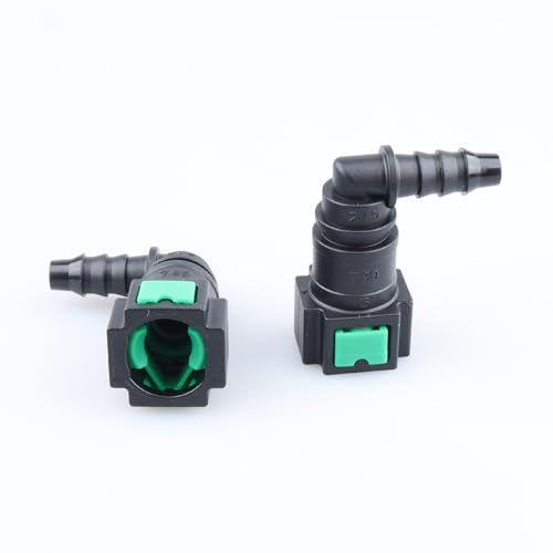 AC PERFORMANCE Fuel Quick Connector Female 5/16" Tube to Male 5/16" Barb for Rubber Hose, 90 Degree, Pack of 2 - color: 90 Degree - Fit for Rubber Hose, size: 5/16" - 2PCS