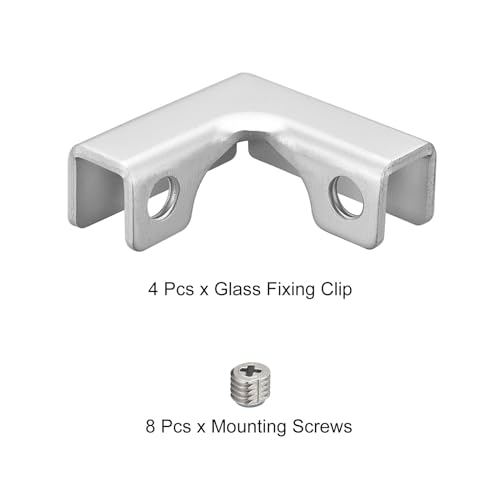 uxcell Glass Fixing Clip, 4pcs for 6-10mm Aluminum Alloy L-shaped Glass Connector Combination Bracket Reinforced Clamp for Glass Display Cabinet, Fish Tank - size: 6-10mm