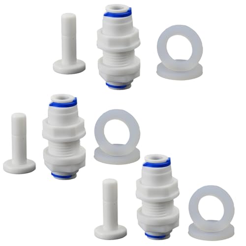 1/4" Push-Fit Bulkhead Fitting for RO Water Systems, 3 Pcs | Plastic quick-connect bulkhead fitting for reverse osmosis filters, water purifiers & filtration systems. Panel mount adapter - style: 1/4" Panel Mount Adapter