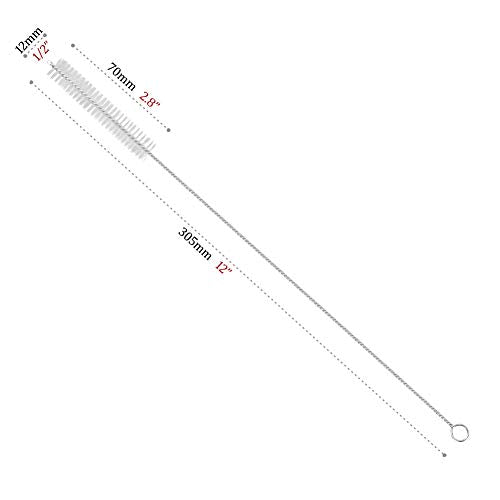 Drinking Straw Cleaning Brushes Set 12" Extra Long 12mm Extra Wide Pipe Tube Cleaner Nylon Bristles Stainless Steel Handle - 12" x 1/2" (12mm) - Set of 4