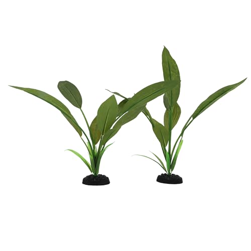 2-Pack 12 Inch Aquarium Silk Aquarium Plants, Artificial Plastic Plant for Small Tank, Goldfish, Fish Hides (Green C, 12 Inch)