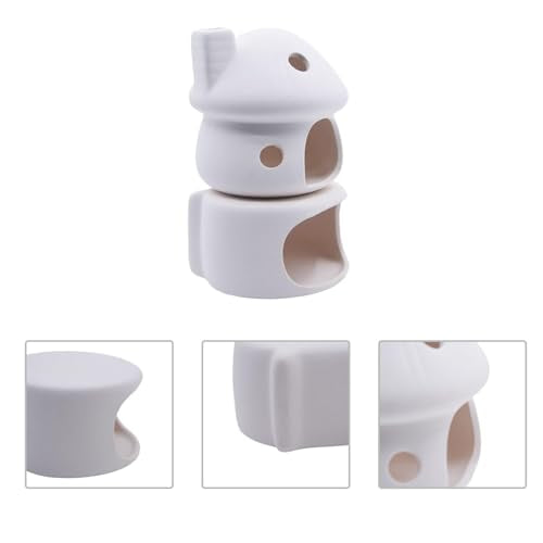 Cute Betta Fish Tank House with Cave Set, Small Mushroom Aquarium Decor Pottery Hide Habitat Hut for Betta Fish Passing or Hiding Safely(White Mushroom + Cave)