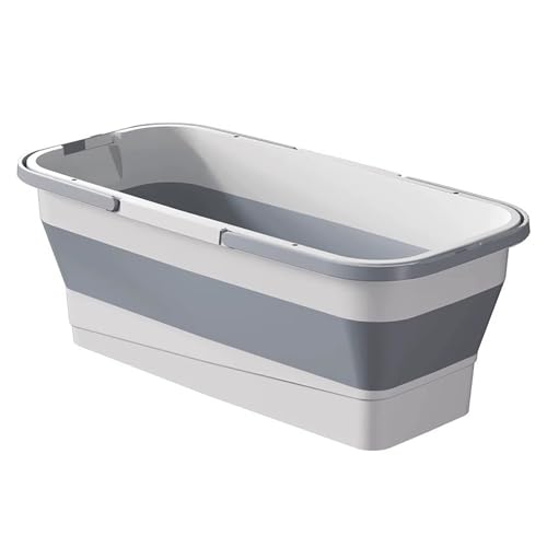 Foldable Mop Bucket with Dual Handles, Rectangular Collapsible Bucket, for House Cleaning, Camping & RV Use (12 L (3.2 Gallons), White Grey) - color: White Grey, size: 12 L