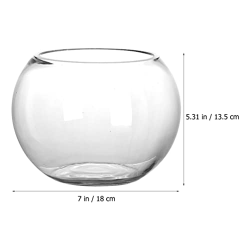GANAZONO 7.08 Inch Small Glass Fish Bowl Round Fish Tank Desktop Aquarium Clear Glass Goldfish Bowl Hydroponic Planter for Home Office Garden Decor - size: 18x18cm