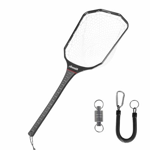 Aventik Fly Floating Fishing Net Carbon Fiber Landing Trout Net Light Weight Clear Rubber Ghost Net Catch & Release - color: Stealth Boat Frame long handle black magnet
