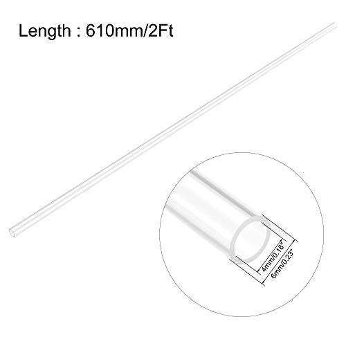 uxcell 2pcs Clear Rigid Tubing 4mm(5/32'') ID x 6mm(1/4'') OD x 2Ft Length Round Plastic Polycarbonate Tube