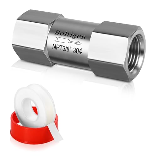 Boltigen Stainless Steel 304 3/8" NPT Spring Check Valve, 1000 PSI, -20C to 200C, Inline Poppet Check Valve for Horizontal, Vertical Installation - size: 3/8'' NPT