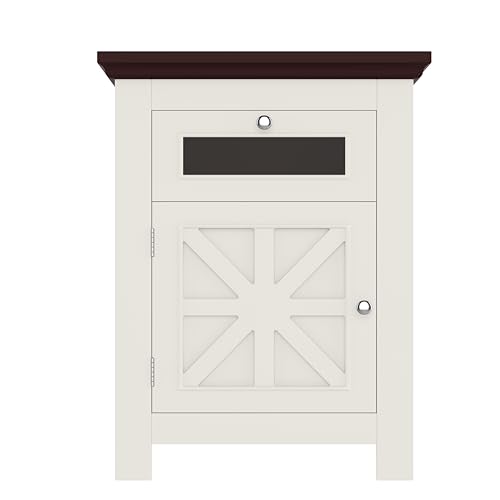 10-15 Gallon Fish Tank Stand, Farmhouse Aquarium Stand with Power Outlets, Storage Cabinet and Drawer, Wood Fish Tank Table for Reptile/Turtle/Terrarium Tank, 198LBS Capacity, Beige