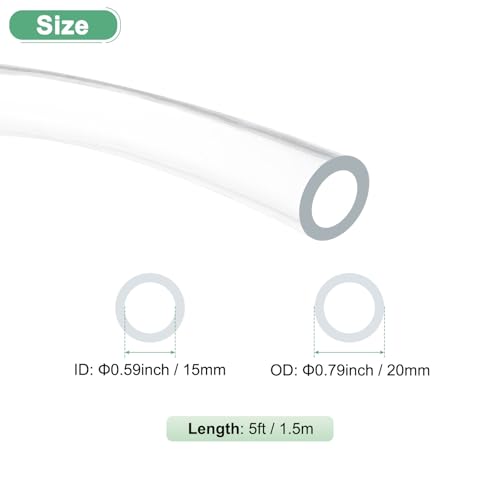M METERXITY Clear Plastic Tubing, 0.59Inch(15mm) ID 0.79Inch(20mm) OD, 5ft(1.5m) Length PVC Tube Low Pressure Flexible Vinyl Tubing for Garden/Water Hose Airline Tube Aquarium - size: 0.59"×0.79"×5ft