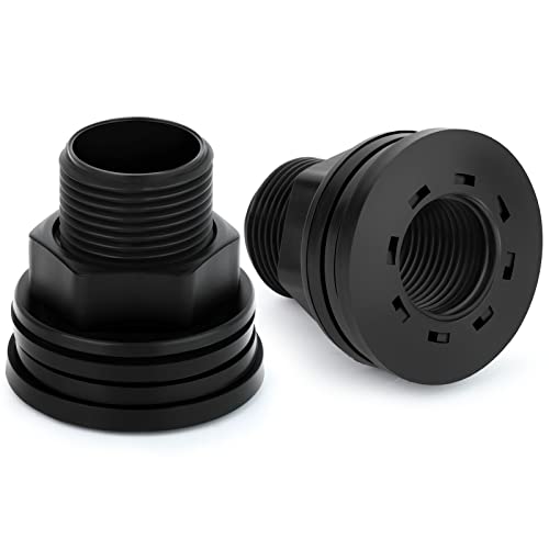 TAISHER 2PCS Black PVC 3/4'' Male × 1/2'' Female Bulkhead Tank Connector Adapter Fitting with Gasket for Water Tank, Rain barrels, Aquariums, Bathtubs and Sink - size: 3/4" Male × 1/2" Female(PVC) with Gasket