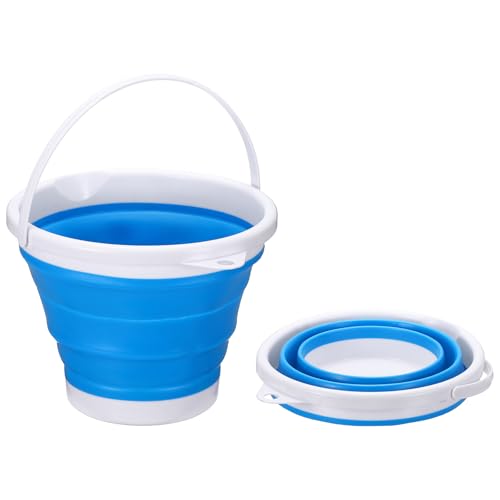 uxcell Collapsible Bucket, 1.3 Gallon (5L) Small Foldable Bucket, Portable Water Pail Round Tub Cleaning Tools with Handle for RV Camping Household Garden Fishing Car Wash, Blue - color: Blue
