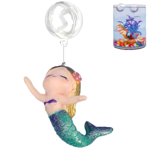 Floating Mermaid Aquarium Decoration, PVC Resin Mermaid Statue, Aquarium Decor Ornament, Polychromatic, Handcrafted, 2.16"D x 1.96"W x 1.37"H