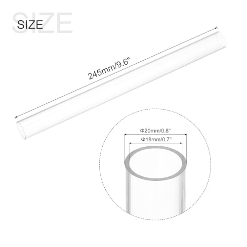 MECCANIXITY Plastic Pipe Rigid Polycarbonate Round Tube Clear 0.7"(18mm) ID 0.8"(20mm) OD 9.6"(245mm) High Impact for Lighting, Models, Water Plumbing - size: 0.7"IDx0.8"ODx9.6"