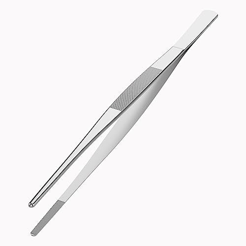 10 Inch Stainless Steel Tweezers, with Straight Round Blunt Serrated Tip, 0.07 Inch Thickness Stainless Steel, Multipurpose Daily Garden Home Lab Craft Repairing Tool - size: 10"L(0.07"T)