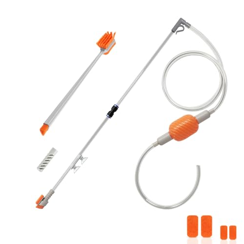 Aquarium Siphon Vacuum Water Changer Kit for 3~10Gal Tank with 6Ft Water Hose Gravel Cleaner Cleaning Tools Collect Fish Poops and Long Handle Multifunctional Algae Brush