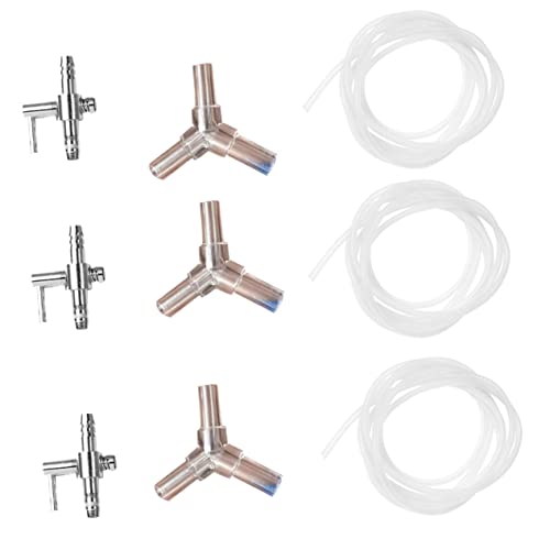BESPORTBLE 9pcs Oxygen Pump Connector for Fish Tank Stainless Steel Air Pump Accessory Includes One Crystal Three Soft Hoses Easy to Install Aquarium Equipment
