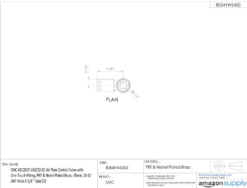 SMC AS1201F-U10/32-01 Air Flow Control Valve with Push-to-Connect Fitting, PBT & Nickel Plated Brass, Elbow, 10-32 UNF Male x 1/8" Tube OD
