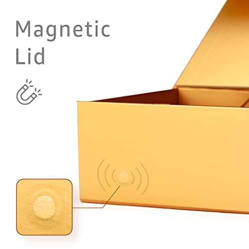 LIFELUM Gift Boxes with Lids for Presents 5 Pack 13.85 x 8.35 x 4.45 inch Gold Gift Boxes with Ribbon,Card,Shredded Paper Filler Gift Box for Valentine's day,Christmas - color: Gold, size: 1 count (Pack of 5)