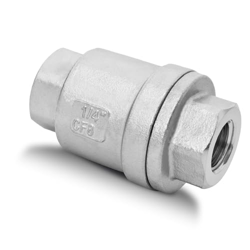1/4" NPT Stainless Steel Spring Check Valve, WOG1000 NPT Thread unleaded In-Line Vertical Check Valve Non Return One Way Counterflow to Prevent the Medium Backflow for Oil Water Gas Air DN8 - size: 1/4"-NPT